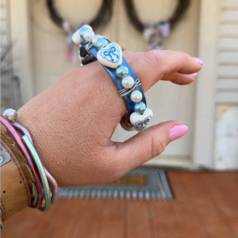Blue Beaded Heart Accent Bracelet - Women Jewelry